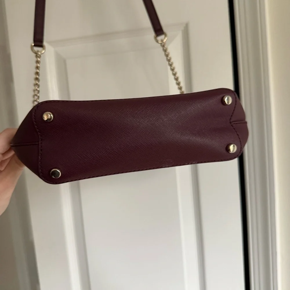 Kate Spade Burgundy Saffiano Leather Crossbody Satchel Gold Chain Strap Red Wine